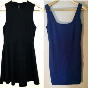 Forever 21 Dress Bundle - Fit & Flare Black Skater Dress & Navy Blue Bodycon